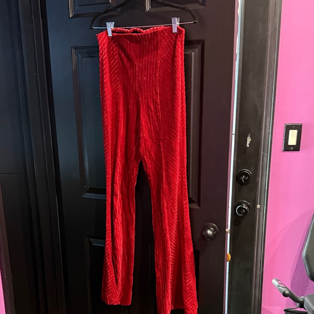 Free People Red Wide Leg Pants